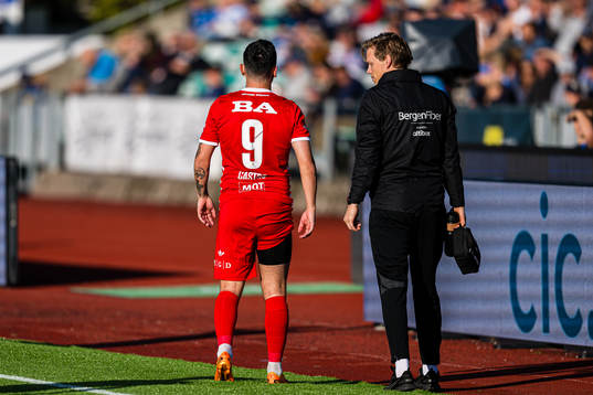 Niklas Castro of Brann leaves the pitch with an injury