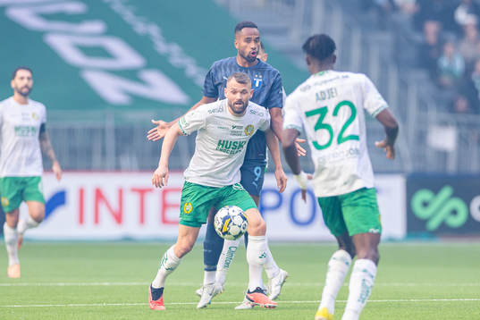 Hammarbys Mads Fenger Nielsen och Malmö FFs Isaac Kiese