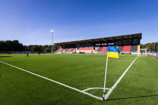 Generell vy på Grimsta IP innan fotbollsmatchen i