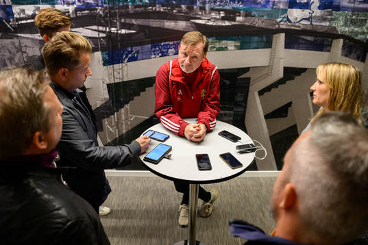 Head coach Peter Gerhardsson is being interviewed