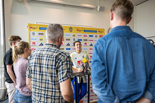 Goalkeeper Zecira Musovic is interviewed