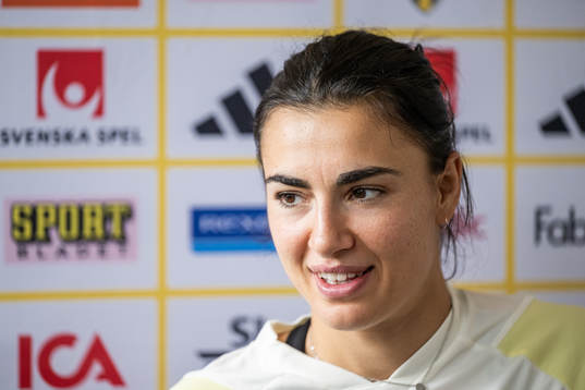 Goalkeeper Zecira Musovic is interviewed