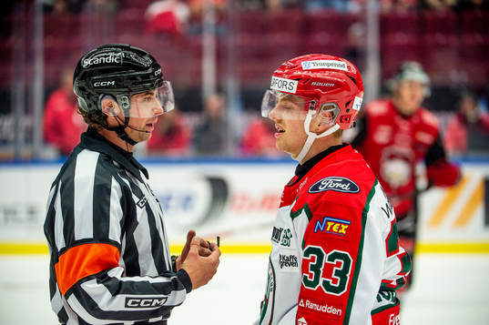 Domare Johan Wedin och Frölundas Linus Högberg