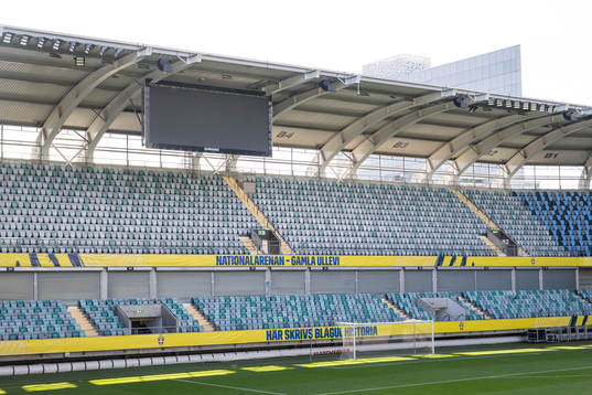 Chairs in place at the standing section of Gamla Ullevi