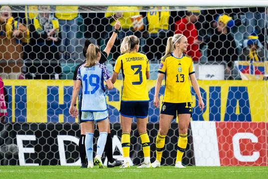 Amanda Ilestedt of Sweden receives a red card