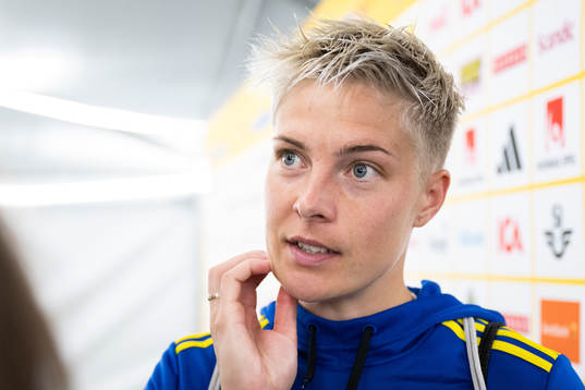 Lina Hurtig of Sweden in mixed zone