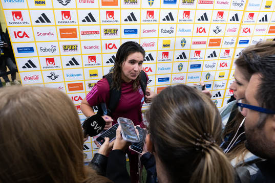 Mariona Caldentey of Spain in mixed zone