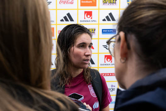 Mariona Caldentey of Spain in mixed zone