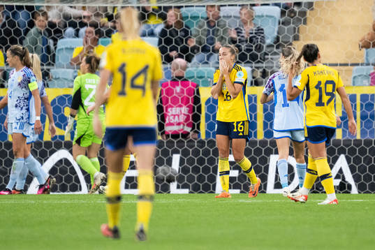 Filippa Angeldahl of Sweden looks dejected