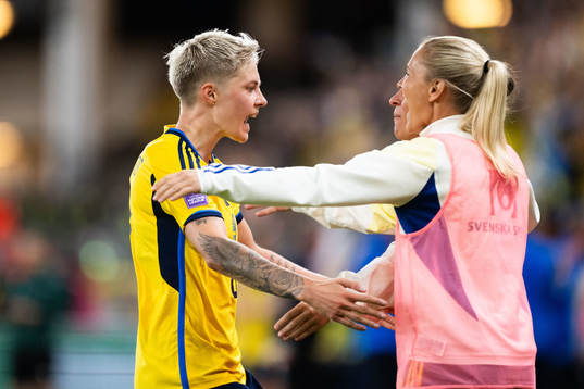 Lina Hurtig of Sweden celebrates