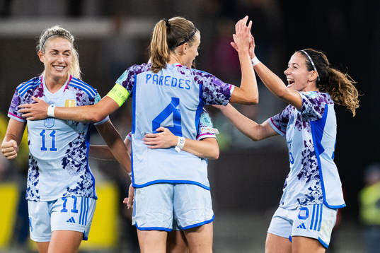 Alexia Putellas, Irene Paredes and Aitana Bonmati of Spain