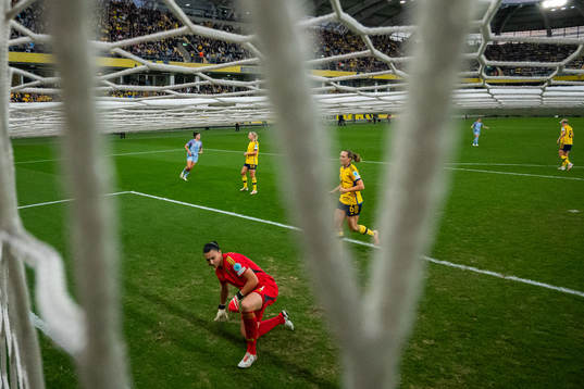 Magdalena Eriksson and goalkeeper Zecira Musovic of Sweden