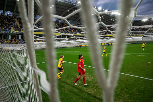 Magdalena Eriksson and goalkeeper Zecira Musovic of Sweden