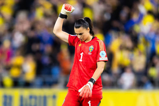 Goalkeeper Zecira Musovic of Sweden celebrates