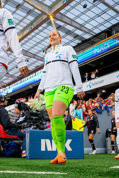 Goalkeeper Aurora Mikalsen of Norway enters the pitch
