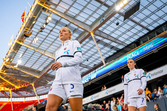 Guro Bergsvand and Ingrid Syrstad Engen of Norway enter the
