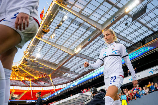 Sophie Román Haug of Norway enters the pitch