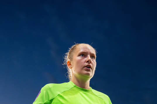 Goalkeeper Aurora Mikalsen of Norway at half-time