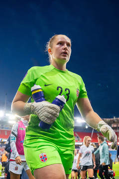 Goalkeeper Aurora Mikalsen of Norway at half-time