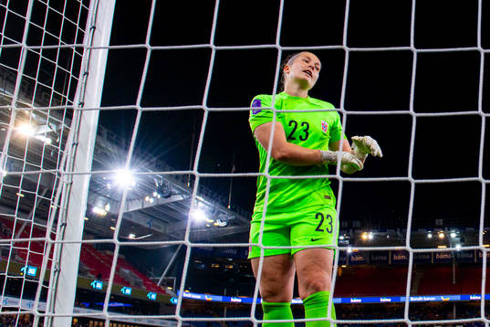 Goalkeeper Aurora Mikalsen of Norway looks dejected