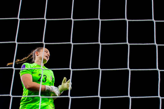 Goalkeeper Aurora Mikalsen of Norway looks dejected
