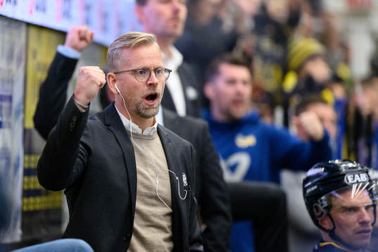 HV71s assisterande tränare Johan Davidsson jublar