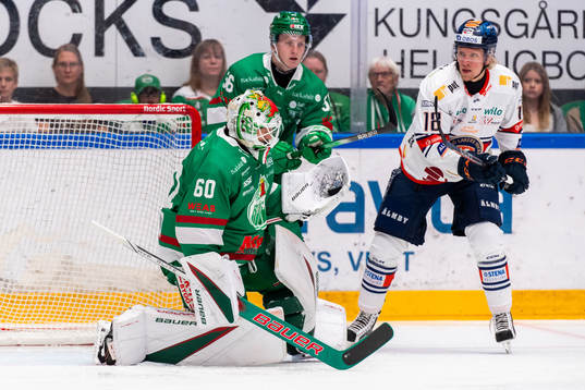 Rögles målvakt Petr Kvaca och Växjös Marcus Sylvegård