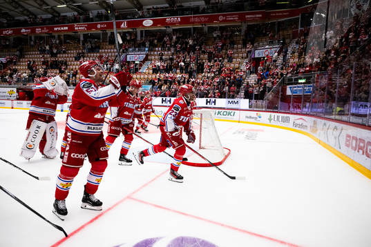 Timråspelarna jublar mot publiken