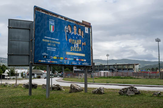 A billboard advertising the Nations League football match