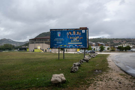 A billboard advertising the Nations League football match