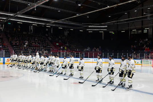 SDEs spelare på line up innan ishockeymatchen i SDHL