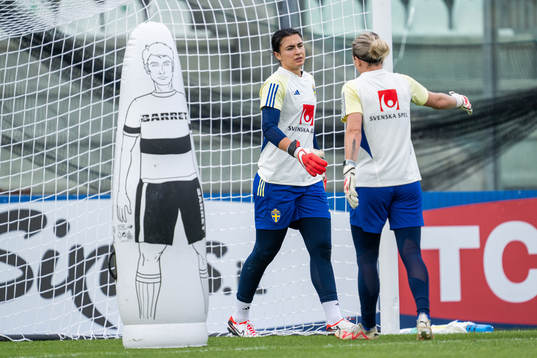 Goalkeeper Zecira Musovic and goalkeeper Jennifer Falk of