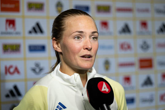 Magdalena Eriksson of Sweden speaks to media