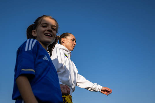 Elin Rubensson of Sweden enter the pitch
