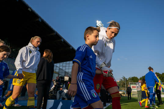 Goalkeeper Jennifer Falk of Sweden enter the pitch