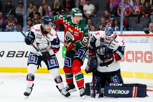 Linköpings Linus Hultström och målvakt Marcus Högberg