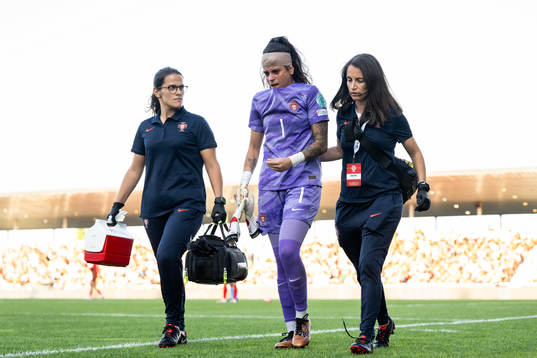 goalkeeper Ines Pereira of Portugal in pain