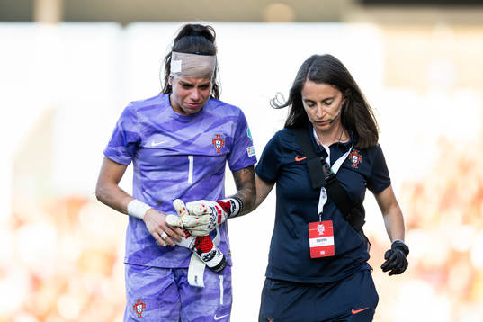 goalkeeper Ines Pereira of Portugal in pain
