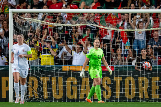 Goalkeeper Aurora Mikalsen of Norway looks dejected