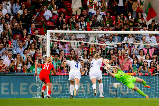 Goalkeeper Aurora Mikalsen of Norway lets in the 2-1 goal