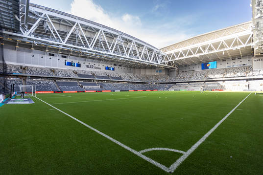 Generell bild inifrån Tele2 Arena innan  fotbollsmatchen i
