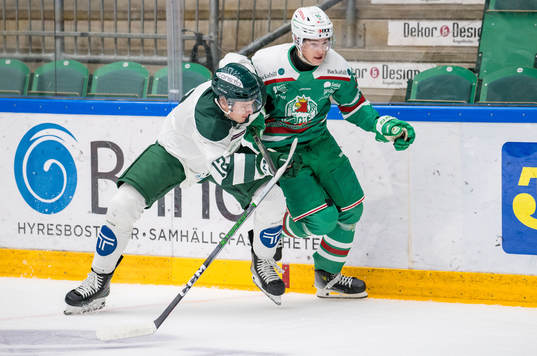 Färjestads Albert Wikman och Rögles Isac Solberg