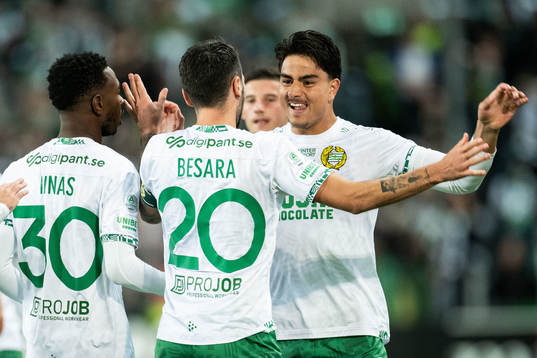 Hammarbys Jusef Erabi och Nahir Besara jublar