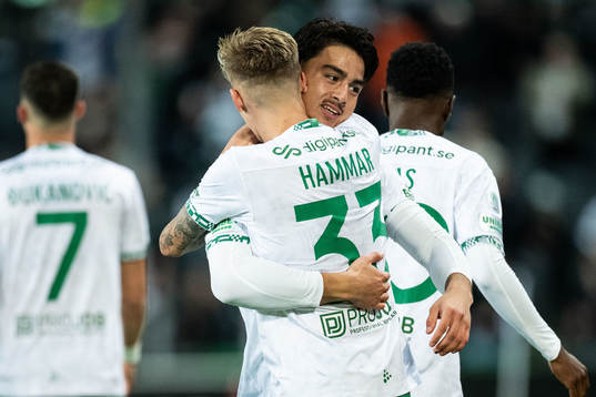 Hammarbys Jusef Erabi och Fredrik Hammar jublar