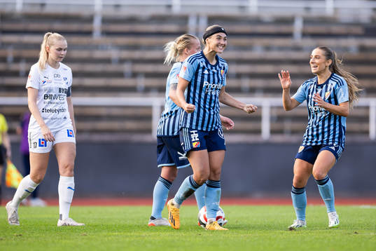 Djurgårdens Lova Lundin och Tilde Lindwall jublar