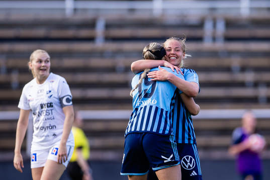 Djurgårdens Lova Lundin och Therese Åsland jublar
