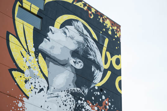 Muralmålning föreställande Anders Svensson på Borås