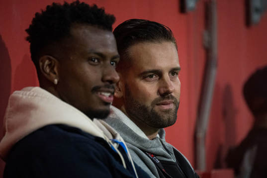 Helsingborgs Bernardo Vilar och tf sportchef Mikael Dahlberg