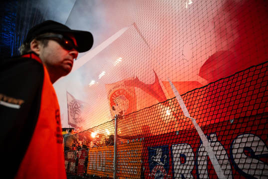 Supporters of Bayern Munich with pyrotechnics