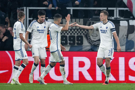 Viktor Claesson of Copenhagen celebrate with teammates